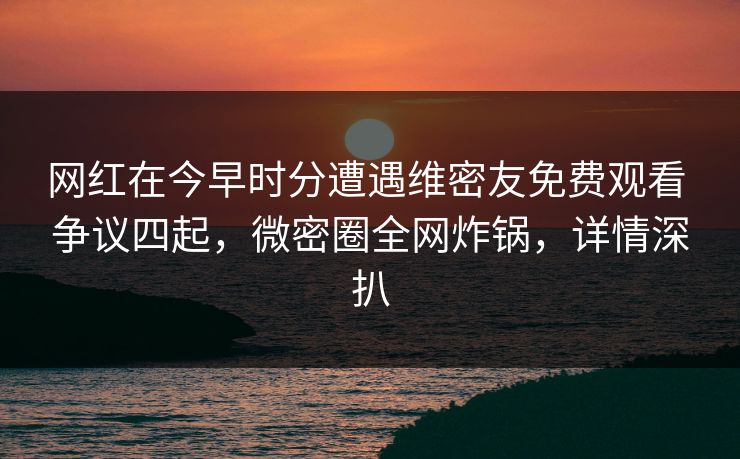 网红在今早时分遭遇维密友免费观看 争议四起，微密圈全网炸锅，详情深扒